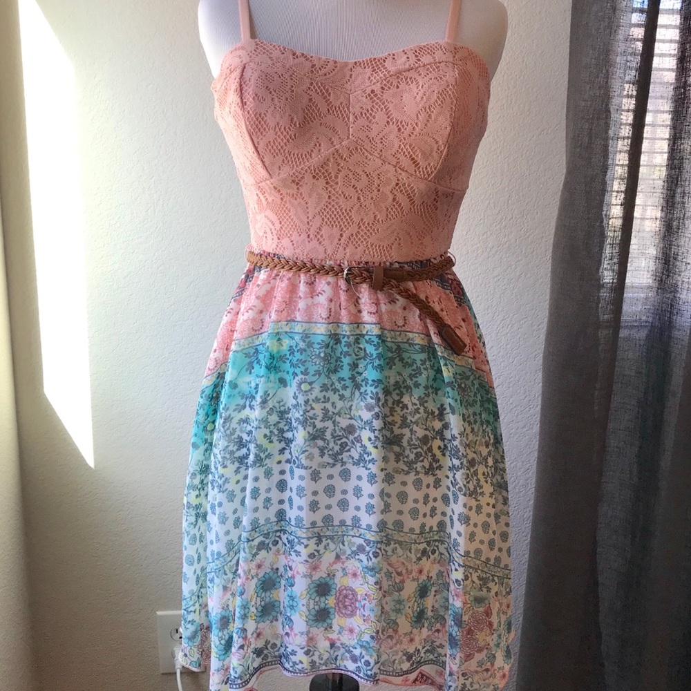 NWT Foral Pink Dress & Belt